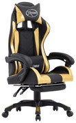 vidaXL Cadeira estilo corrida c/ apoio pés couro artif. dourado/preto
