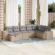 vidaXL 8 pcs conjunto de sofás p/ jardim com almofadões vime PE bege