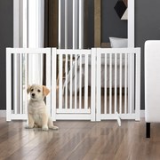 Barreira para Cães de Madeira Barreira para AnimaisDobrável de 3 Painéis com 1 Porta e Pés de Apoio 155x35,5x76 cm Branco