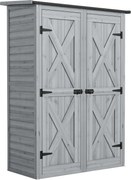 Outsunny Abrigo de Jardim de Madeira 115x53x156 cm Armário Exterior para Ferramentas com Portas Duplas Cinza | Aosom Portugal