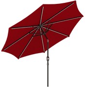 Outsunny Chapéu de Sol Jardim Ø292x252 cm Inclinação Ajustável 45 Graus Luzes LED Solares Manivela Design Moderno Vinho | Aosom Portugal