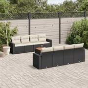 vidaXL 9 pcs conjunto de sofás p/ jardim c/ almofadões vime PE preto