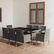 vidaXL 9 pcs conjunto jantar p/ jardim vime PE antracite e cinzento