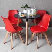 Conjunto Mesa Tower Redonda 80 cm Preta e Pack 4 Cadeiras Synk Basic - Vermelho