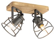 Projetores de teto industriais cinzento escuro com madeira ajustáveis 2 luzes - Arthur