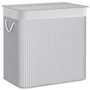 Cesto para roupa suja SONGMICS com 3 seções, tampa com fecho e alças, 150 L dobrável, para lavanderia, quarto, banheiro, cinza LCB091G01