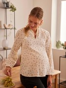 Blusa estampada, em gaze de algodão, especial gravidez e amamentação branco claro liso com motivo
