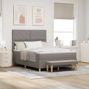 Cama Box Spring com Colchão &amp; Banco Taupe 140x190 cm Tecido