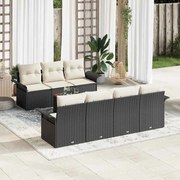 vidaXL Conjunto de Sofás de Jardim com 8 Peças e Almofadas em Rattan Poliéster Preto e Acácia