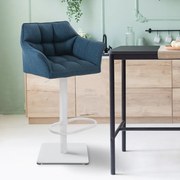 Banco de bar Damaso em tecido e com estrutura branca 64 x 88-113 x 45 cm Azul