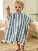 Poncho às riscas, personalizável, para bebé azul medio as riscas