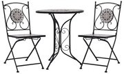 vidaXL 3 pcs conjunto bistro em mosaico azulejos de cerâmica cinzento