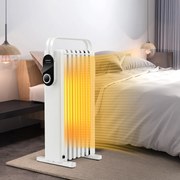 Aquecedor eléctrico a óleo de 1500W com 3 configurações de aquecimento até 137° de sobreaquecimento e protecção de inclinação Branco