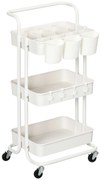 HOMCOM Carrinho de Cozinha Carrinho de Armazenamento com 4 Ganchos 3 Cestas Removíveis 3 Caixas Suspensas 42x38x86,5 cm Branco | Aosom Portugal