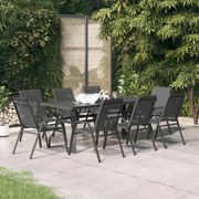 9 pcs conjunto de jantar para jardim cinzento e preto