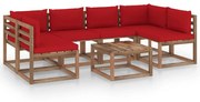 7 pcs conjunto lounge de paletes c/ almofadões pinho impregnado