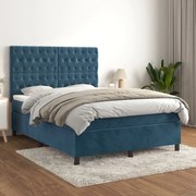 vidaXL Cama com molas/colchão 140x200 cm veludo azul-escuro