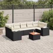 vidaXL 8 pcs conjunto sofás de jardim com almofadões vime PE preto
