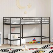 vidaXL Estrutura de Cama Loft para Crianças Preto 74,5 x 190 cm Aço
