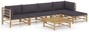 6 pcs conj. lounge jardim em bambu c/ almofadões cinza-escuro