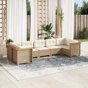 vidaXL 7 pcs conjunto de sofás p/ jardim com almofadões vime PE bege