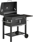Outsunny Barbecue a Carvão com Rodas Tampa Grelhas de Aço Inoxidável Termômetro Bandeja Lateral e Prateleira 113x65x108 cm Preto | Aosom Portugal
