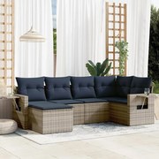vidaXL 6 pcs conjunto sofás p/ jardim c/ almofadões vime PE cinzento