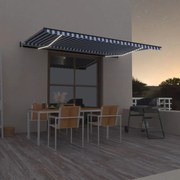 vidaXL Toldo autom. com LED e sensor de vento 500x350 cm azul/branco