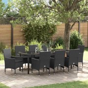 vidaXL Conjunto de Jantar para Jardim de 9 Peças com Almofadas Pretas em Rattan Sintético