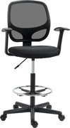 Vinsetto Cadeira de escritório ergonômica, cadeira de desenho, apoio para os pés, encosto em malha, altura regulável, 64x57x110-132cm, preto | Aosom Portugal