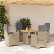 vidaXL 5 pcs conjunto de jantar p/ jardim com almofadões vime PE bege