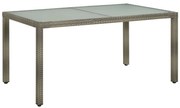vidaXL Mesa de jardim 150x90x75 cm vidro temperado e vime PE cinzento