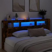 Cabeceira de Cama Giancarlo com Luzes LED - 220cm - Madeira Rústica -