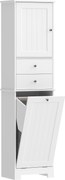 HOMCOM Armário Alto para Banheiro, Estreito com Cesto de Roupa Basculante, Cor Branco. | Aosom Portugal