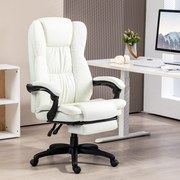 Cadeira de Escritório com Altura Ajustável 6 Pontos de Massagem e Apoio para os Pés Retrátil 68,5x68,5x113-121 cm Creme