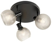 Candeeiro de teto design preto com vidro fumê 3-luzes redondo - Chico Design