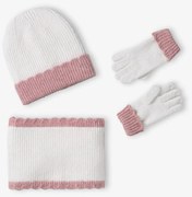 Conjunto gorro + gola snood + luvas/luvas, para menina  cru