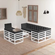 9 pcs conjunto lounge de jardim com almofadões pinho maciço