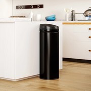 Caixote do lixo automático para cozinha de 50 L em aço inoxidável, com tampa de fecho suave, 30,5 x 30,5 x 85 cm, preto