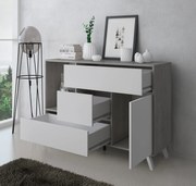 Aparador sala de jantar  WIND 1 porta buffet unidade, 3 gavetas, estrutura cor CEMENTO, porta e gavetas cor MATT BRANCO. Tamanho: 120x40x86cm.