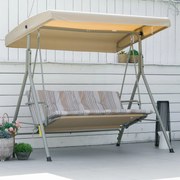 Baloiço de Jardim Exterior de 3 Lugares com Toldo Ajustável e Estrutura em Aço 172x110x156 cm Castanho Claro