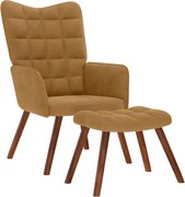 vidaXL Cadeira de descanso com banco veludo castanho