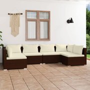 6 pcs conjunto lounge jardim c/ almofadões vime PE castanho