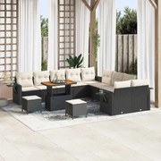 vidaXL Conjunto de Sofá para Jardim de 13 Peças com Almofadas em Rattan Sintético Preto e Madeira de Acácia.