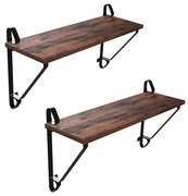 Prateleiras de parede VASAGLE, conjunto de 2, grandes prateleiras flutuantes, prateleiras suspensas estáveis ​​para sala de estar, quarto, corredor, 60 x 20 x 33 cm, estilo industrial, marrom rústico e preto LCR01BX