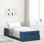 vidaXL Estrutura de cama com colchão com colchão 2 pcs Azul tecido