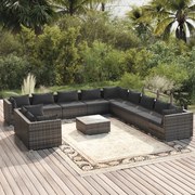 vidaXL 12 pcs conjunto lounge de jardim c/ almofadões vime PE cinzento