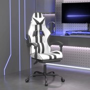 vidaXL Cadeira gaming c/ apoio p/ pés couro artificial preto e branco