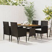 5 pcs Conjunto de jantar p/ exterior vime PE preto