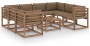 9 pcs conjunto lounge p/ jardim c/ almofadões cinza-acastanhado